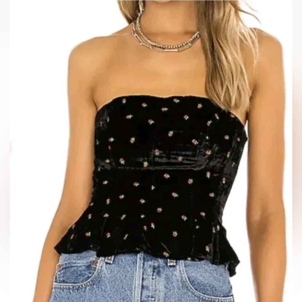 Free People Rosie Velvet Embroidered Bustier Top - Picture 2 of 13
